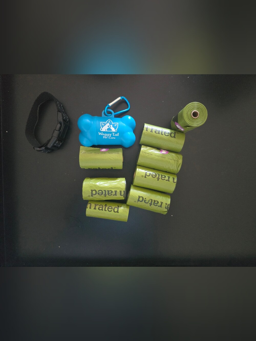 Blue Bone Waste Bag Dispenser with Green Waste Bags And Collar